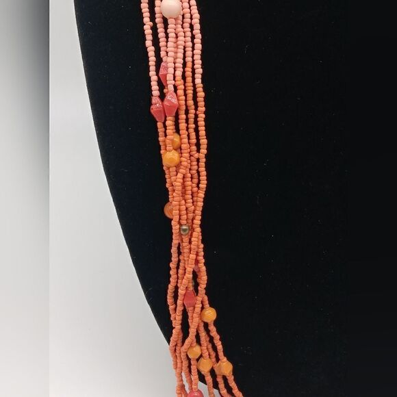 EL - Coral Beaded Ombre 20" 7 Strand Necklace & Matching Drop Earrings Set - Picture 6 of 14